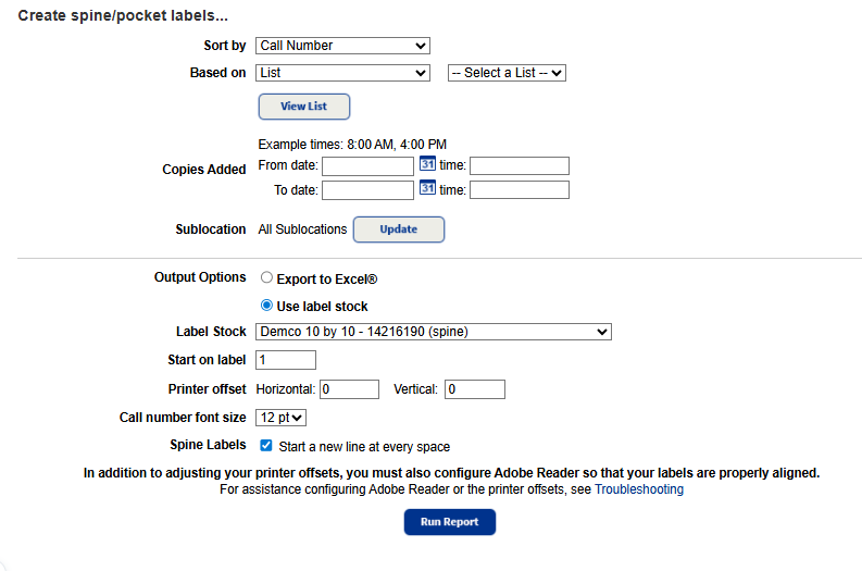 Create Spine/Pockets Labels details page